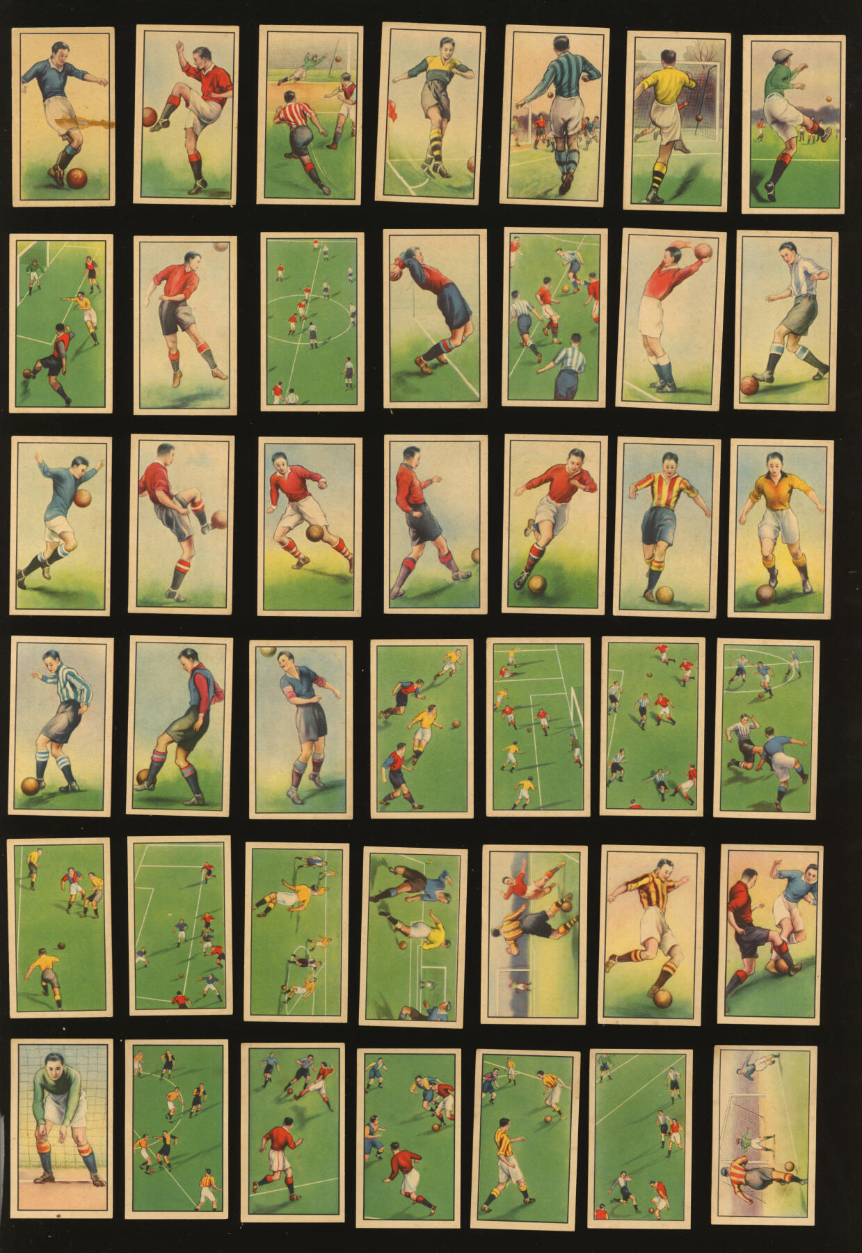 泓盛2025年秋季拍卖会 纸币 民国英美烟公司“足球”主题香烟画片48枚全套共2套，合计共96枚，彩色印刷，图案辅以背面文字逐一介绍足球规则、战术及技法，为早期对足球运动在我国的推广普及起到一定作用；此种香烟画片成套者十分难得，沪上藏家出品，保存极佳，近乎全新，敬请预览编者按：此套香烟画片亦为中国烟草博物馆所珍藏