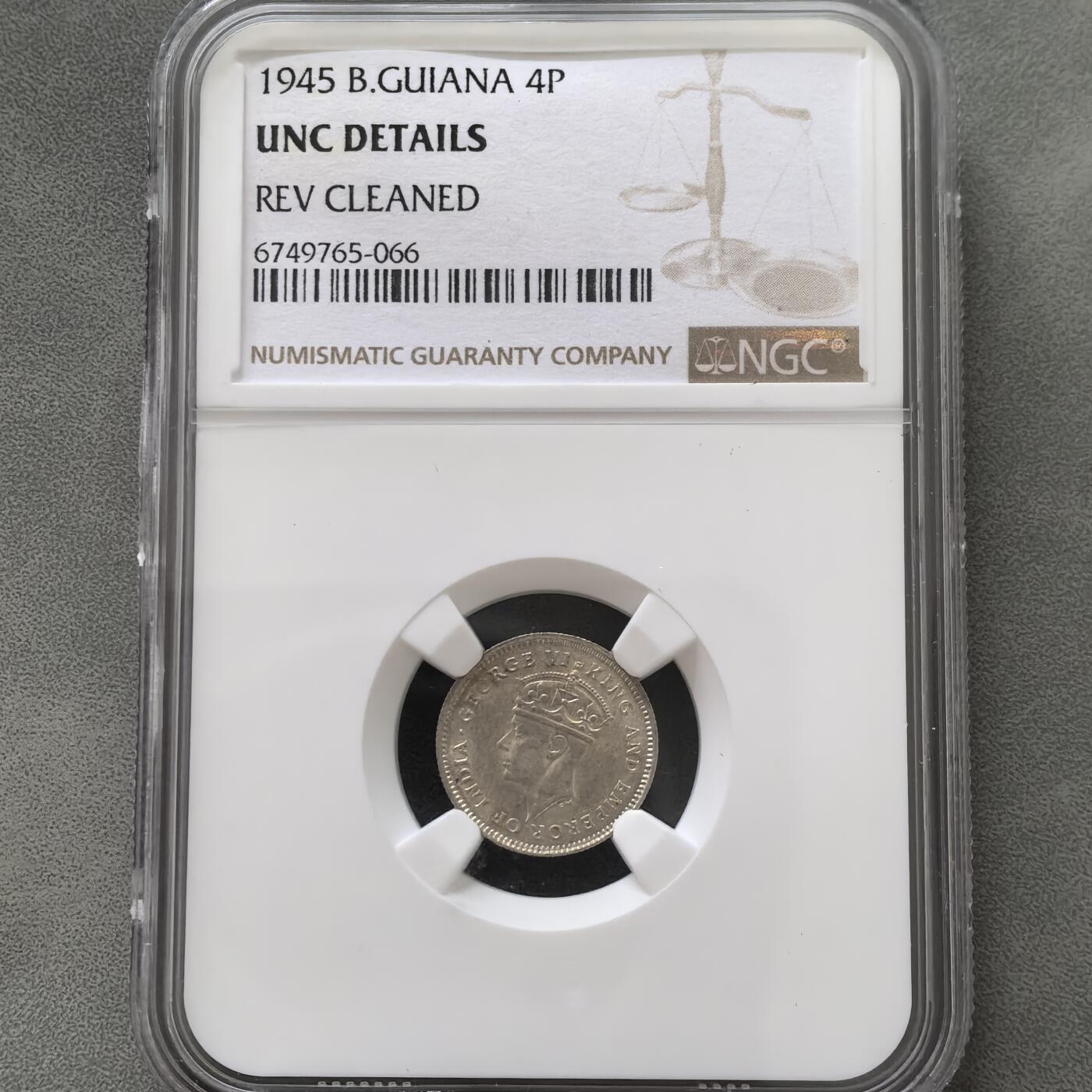 道一币馆币章第一百五十一场 NGC UNC 英属圭亚那1945年4便士银币
