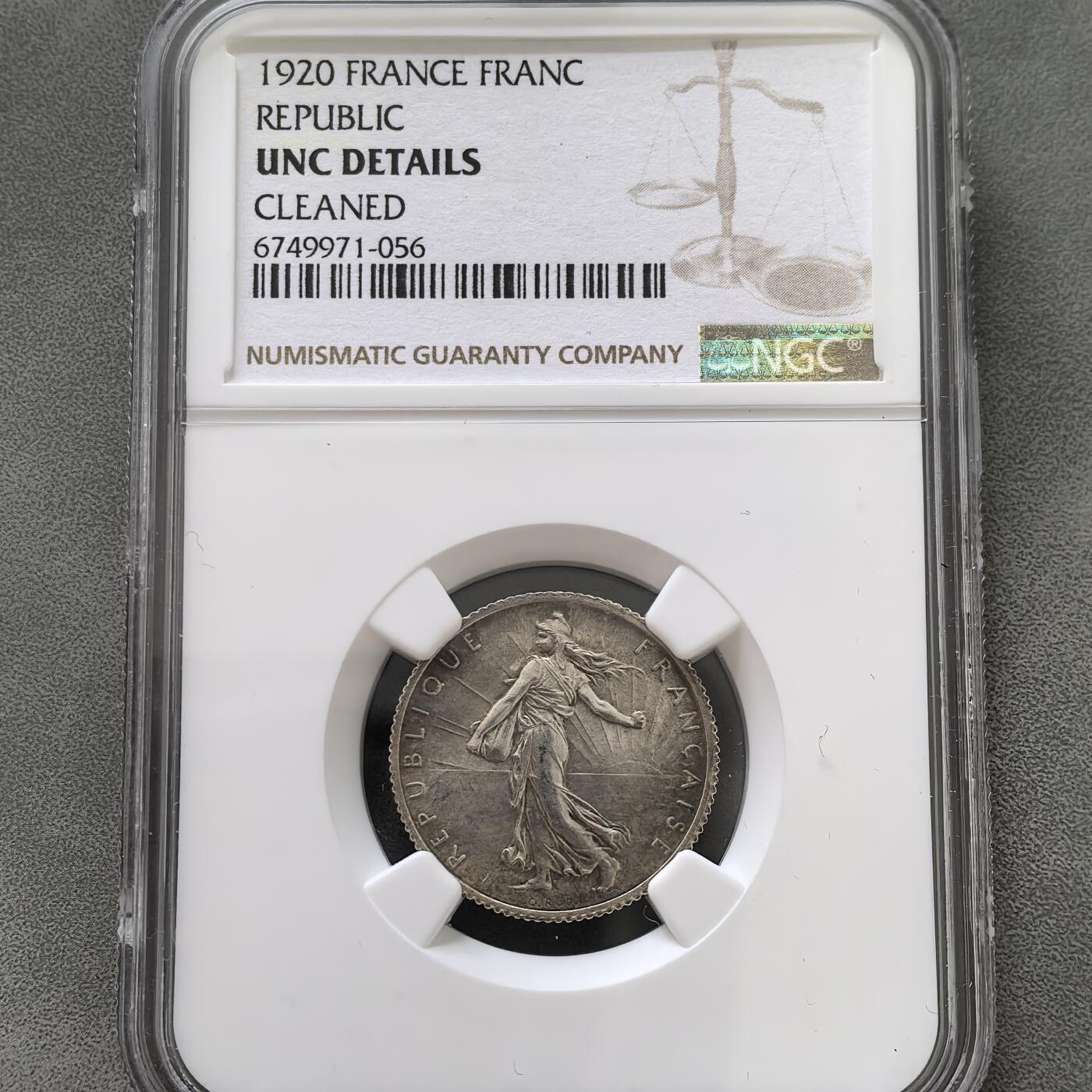 道一币馆币章第一百五十一场 NGC UNC 法国1920年播种女神1法郎银币