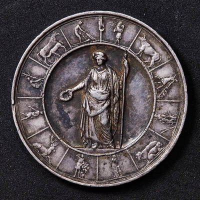 【俄甄集藏】2025年(044)11-12星期三晚 19:30 全场包邮 - 德国19世纪谷物女神农业服务银章，直径：41mm，重量：27.57克，边缘有小磕碰，见详图