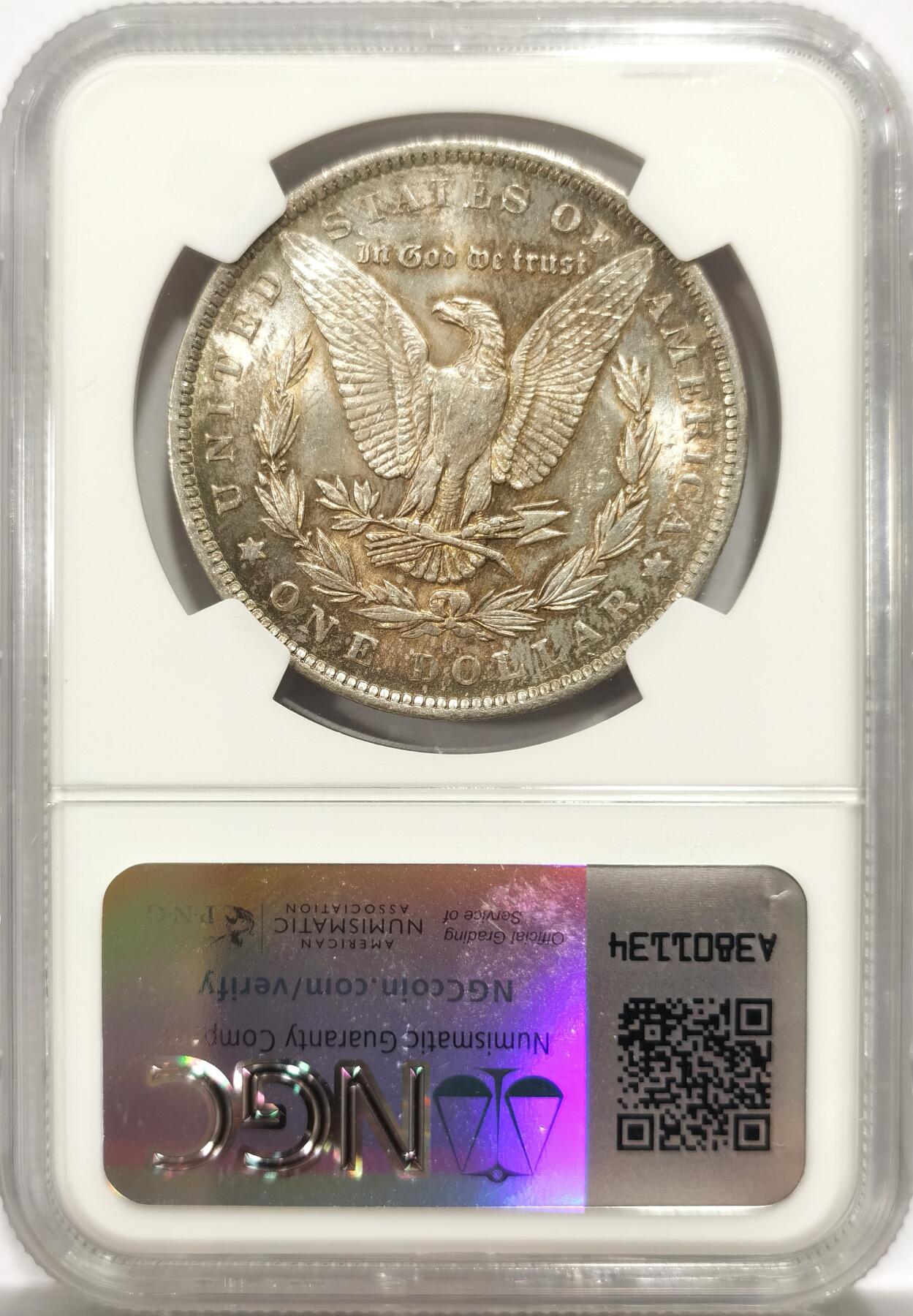 博洋堂世界钱币拍卖第143期（全场包邮） NGC MS62 美国1883-O摩根女神大银元，双面性感淡黄金油包浆，双面车轮转光，底板清爽干净，字口全深打，摩根女神发丝根根缕缕分明清晰，白头海雕胸毛爆满，翅膀细节犀利割手，品相状态总体在线。
