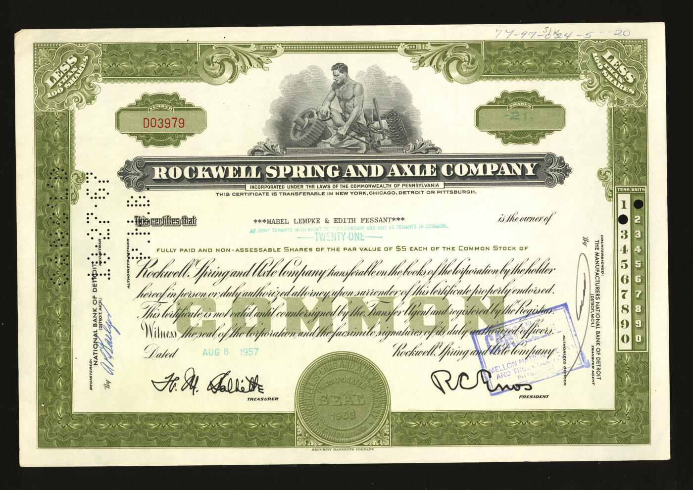 泓盛2025年秋季拍卖会 纸币 美国20世纪30-70年代公司股票共18枚，品种多样，全新，敬请预览