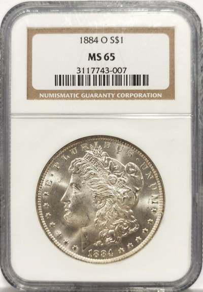 博洋堂世界钱币拍卖第143期（全场包邮） - NGC MS65 美国1884 O摩根，标签右侧有磕损