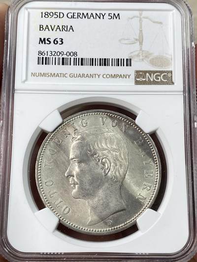 万国钱币拍卖第053期（万国秋季大拍●下） - NGC MS63 1895年德国巴伐利亚奥拓长翅5马克 高难关键年份 NGC唯一冠军分 暴力银霜转光 对于此年份已是天花板级别品相