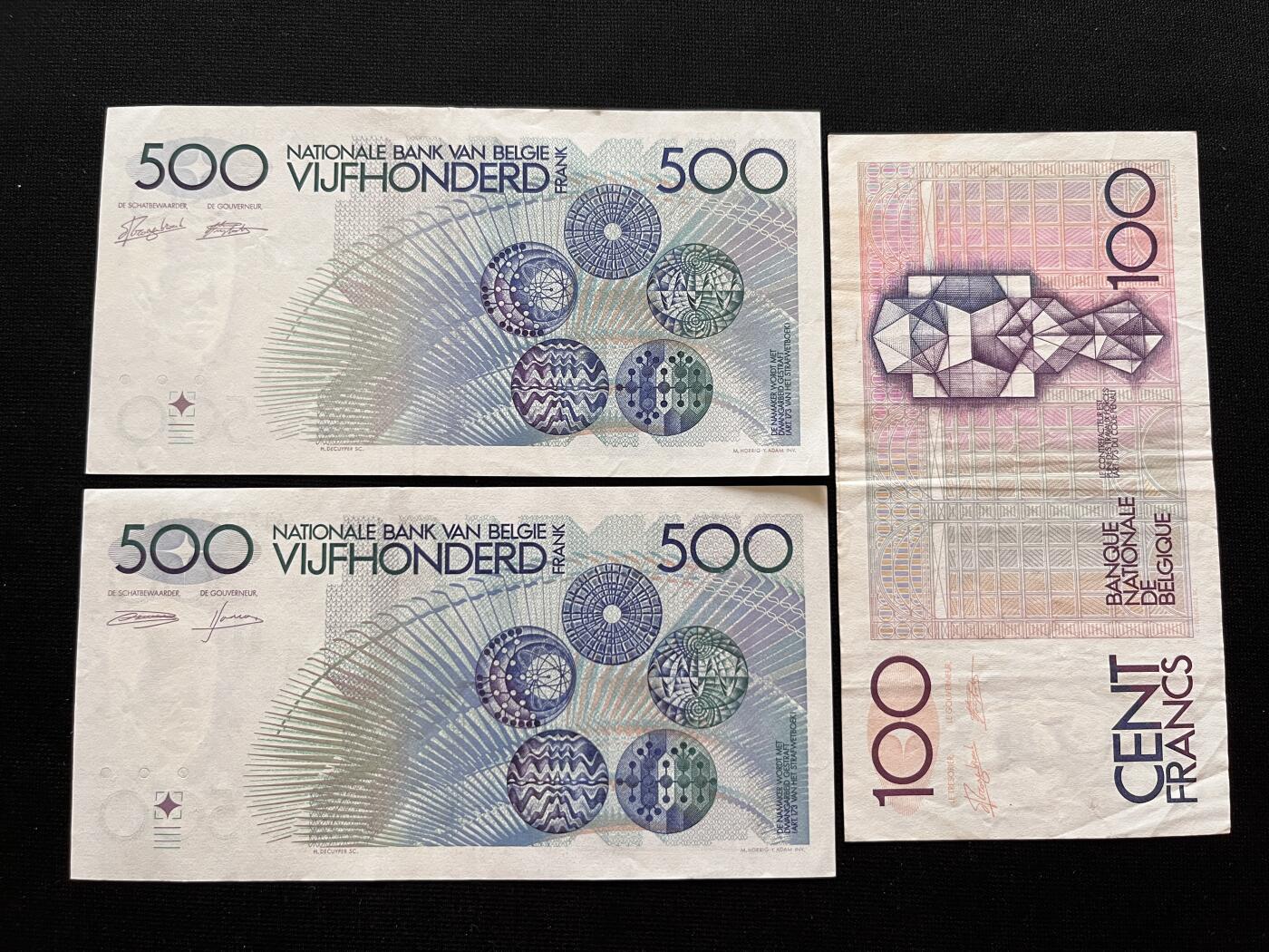 咖啡豆•收藏 2025年Oct_25th世界各国纸币拍卖 3枚 比利时 100&500法郎 纸币钞票 外国外币