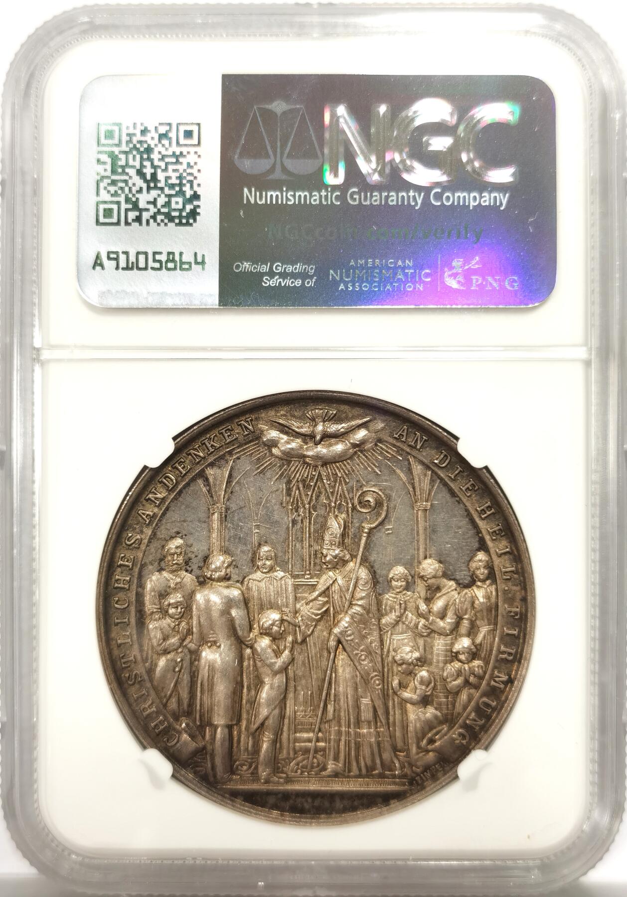 博洋堂世界钱币拍卖第143期（全场包邮） NGC MS62 19世纪德国宗教坚振礼纪念银章