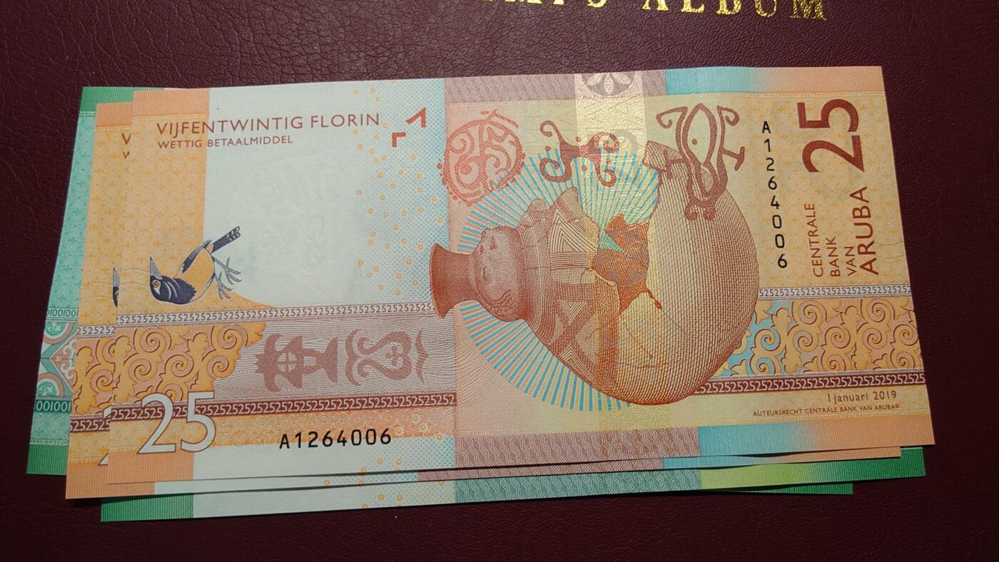 世界钱币～微拍第209期暨2025年第49期  新货（卖剩）专场 2019年阿鲁巴25元 全新绝品尾号006