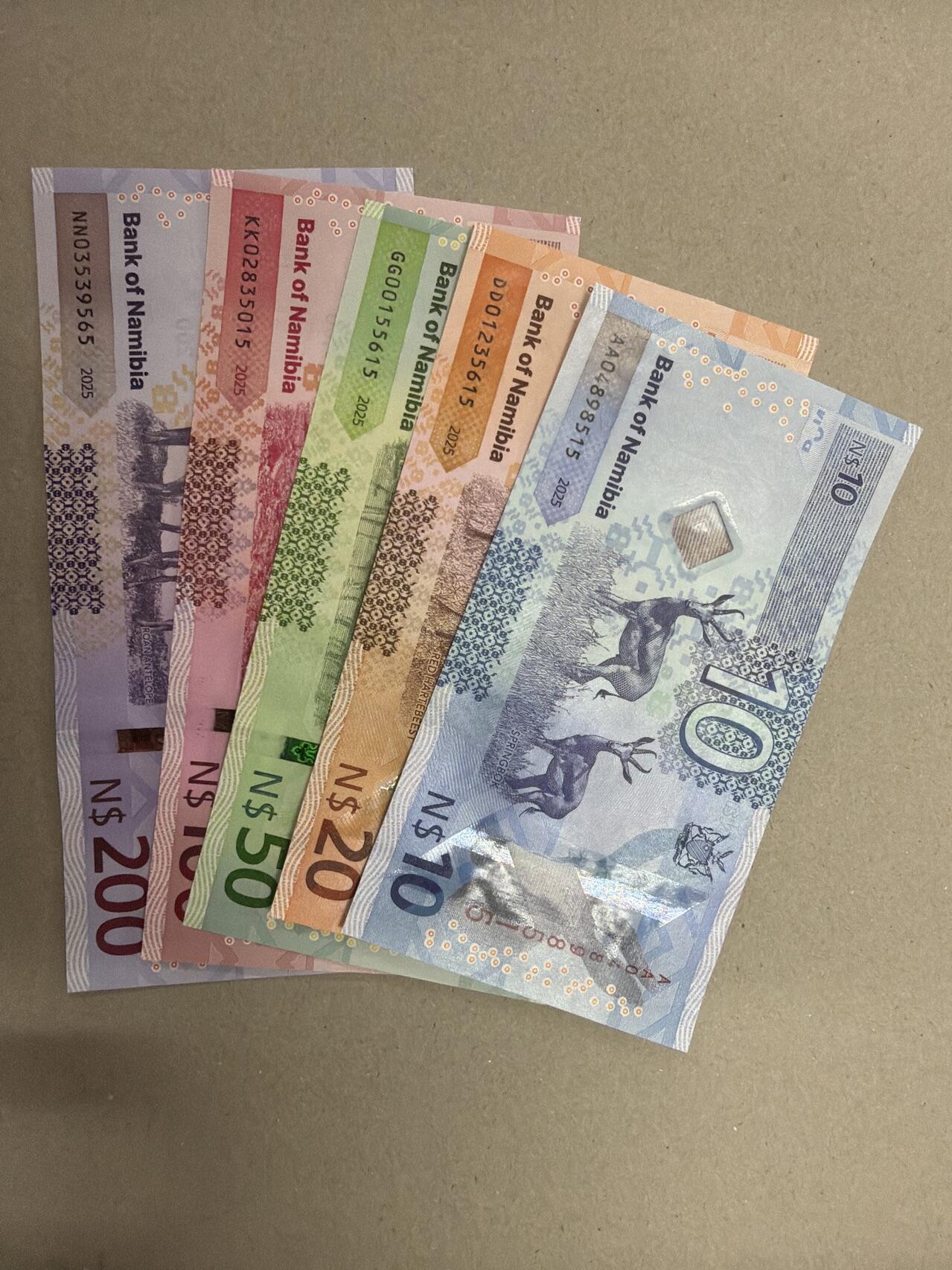 新版2025年纳米比亚10-200元套币（尾一同套币） 尾5