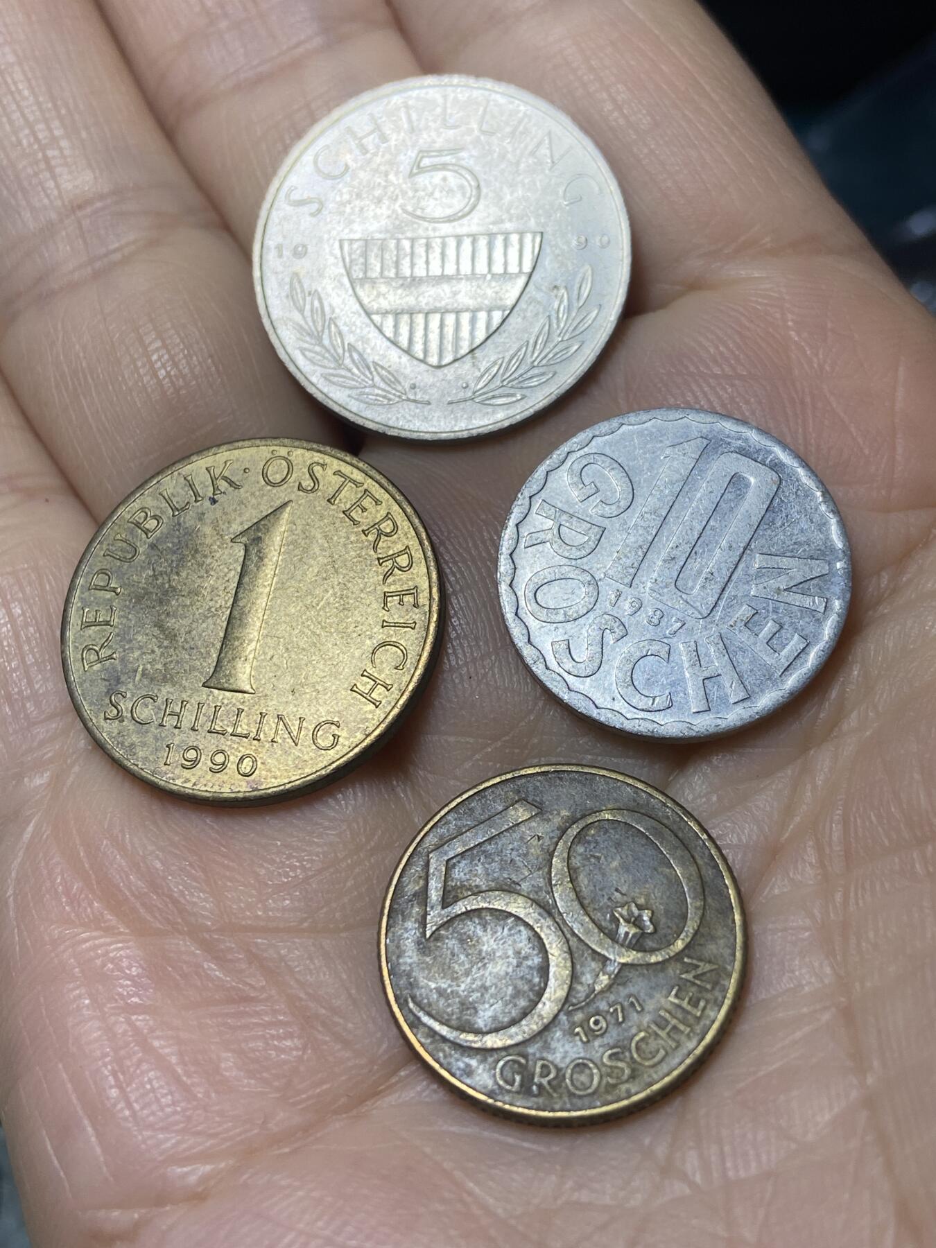 2025年第一百一十一场(总第一百三十七场）外国好品散币(免佣金) 奥地利🇦🇹4枚：1990年5先令，1990年1先令，1987年10格罗申，1971年50格罗申