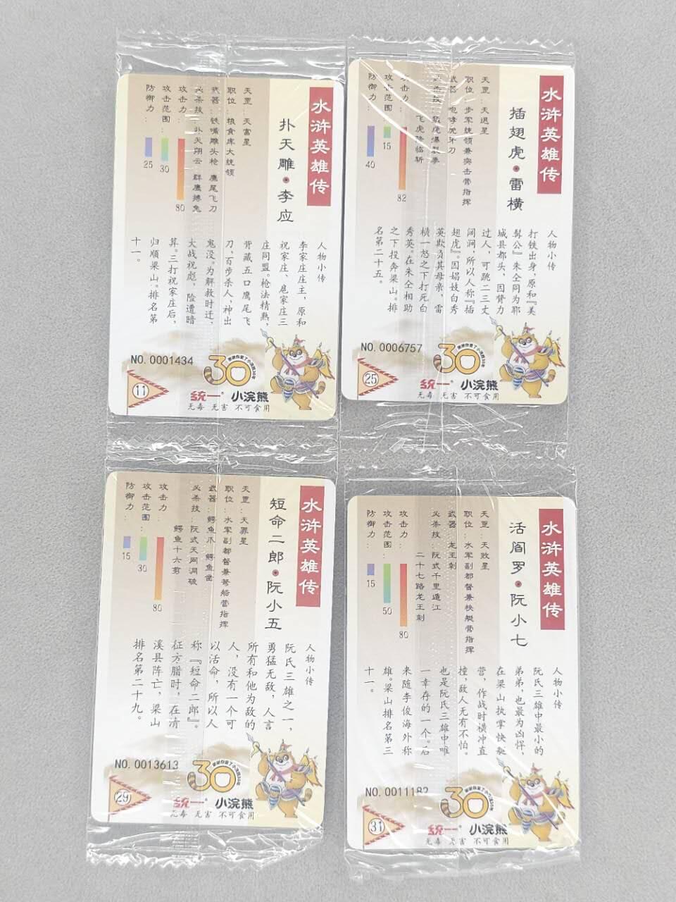 龙虎卡牌第五十九场（无佣金，满120包邮，周六晚上结拍，欢迎送拍） 【小编号】普卡小卡4张 小浣熊30周年 水浒英雄传-天罡人物