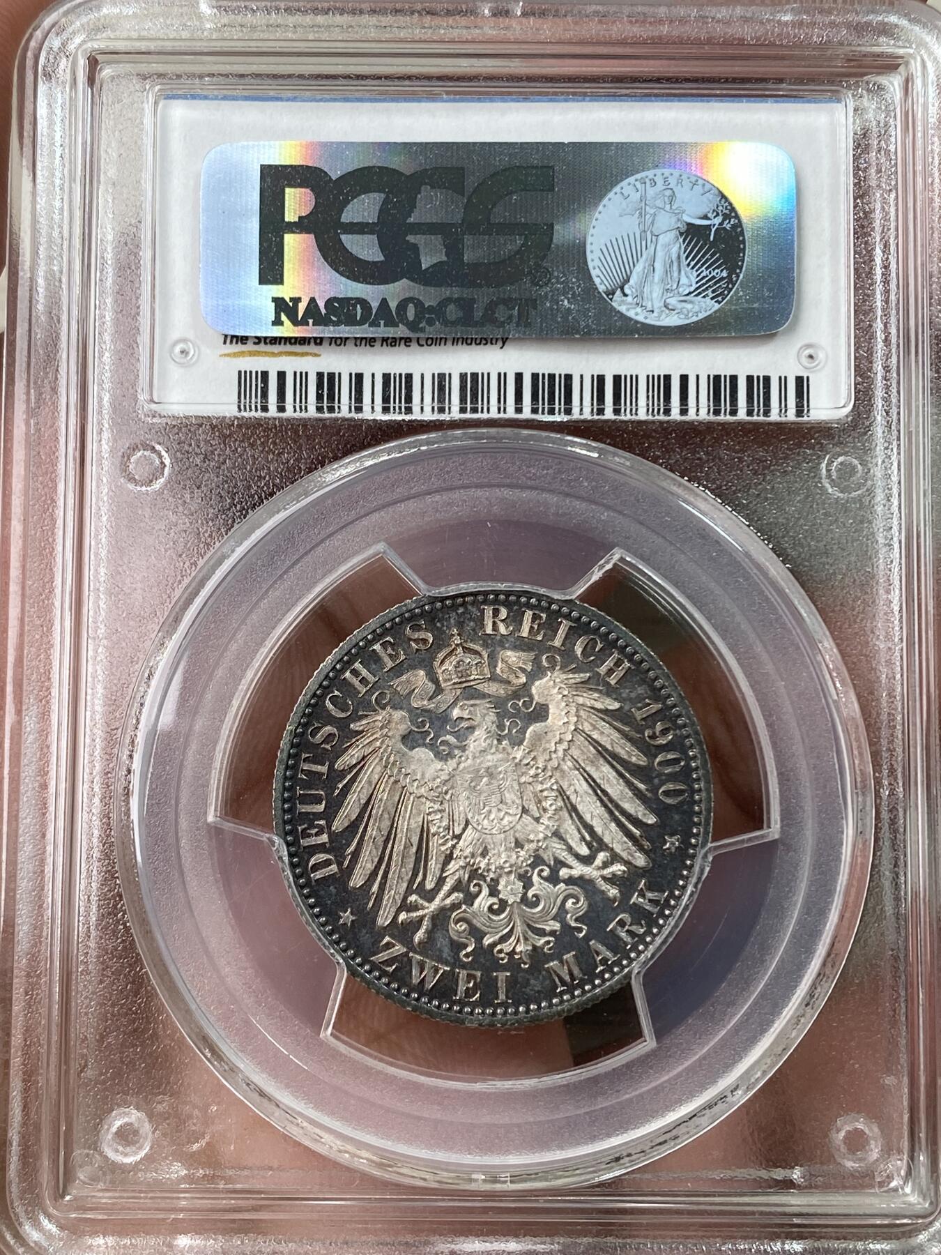 万国钱币拍卖第053期【万国秋季大拍上●周五周六两场连拍】 PCGS MS65 1900年德国符腾堡威廉二世长翅流通2马克 类精制质感 寒霜银光绝美玫瑰红彩