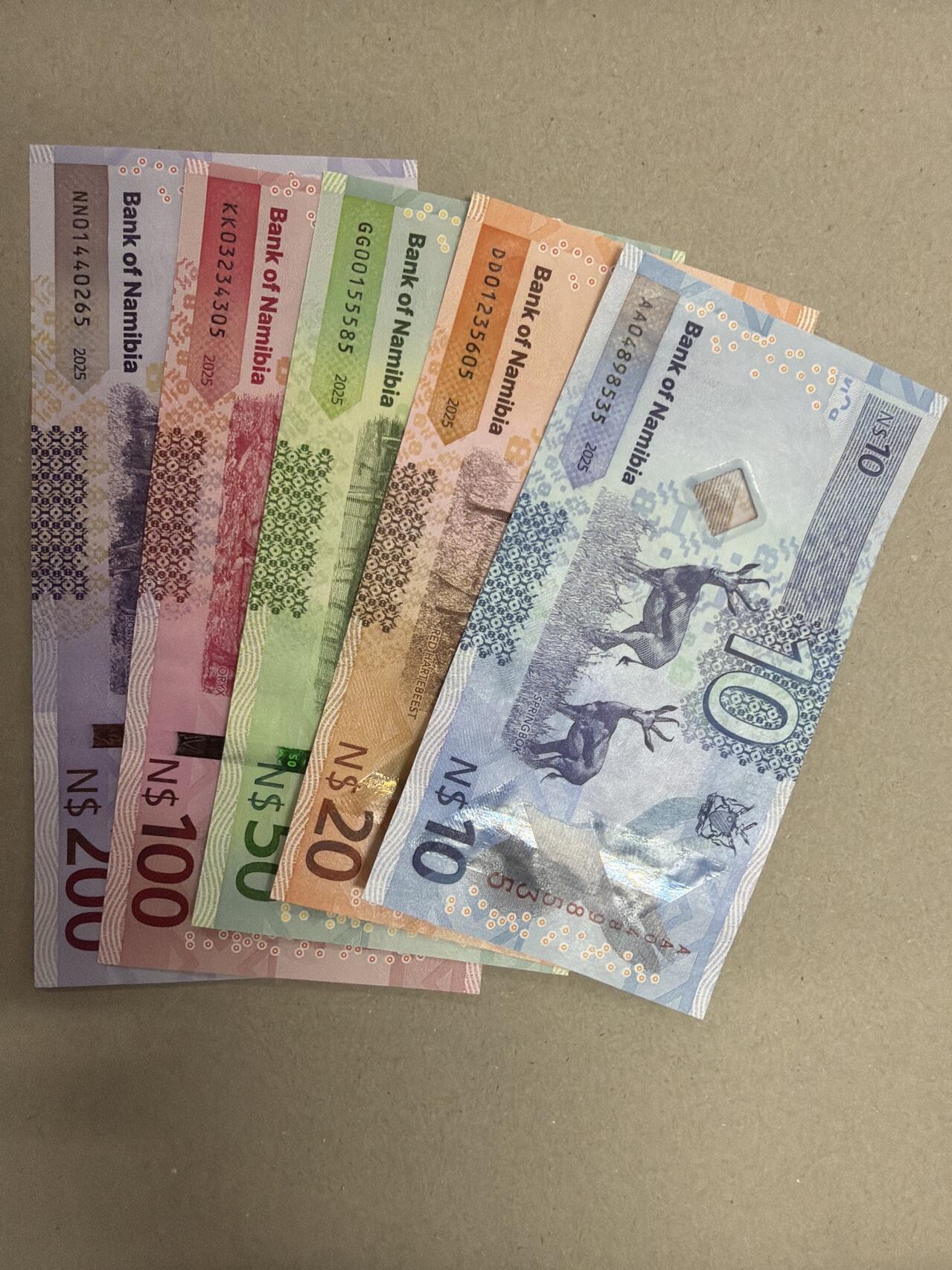 新版2025年纳米比亚10-200元套币（尾一同套币） 尾5