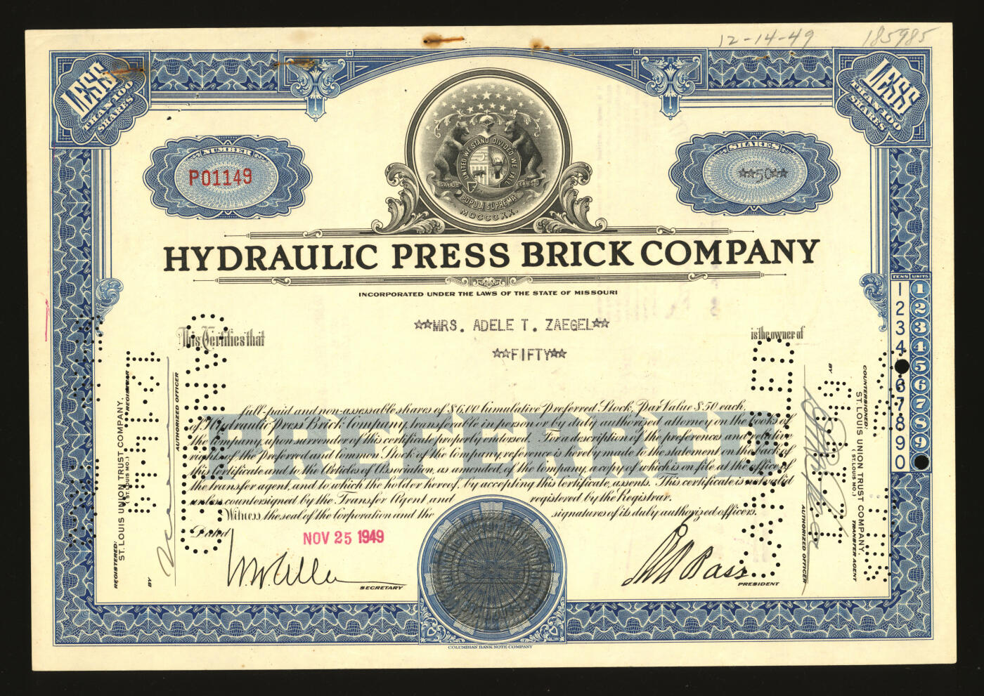 泓盛2025年秋季拍卖会 纸币 美国20世纪30-70年代公司股票共18枚，品种多样，全新，敬请预览