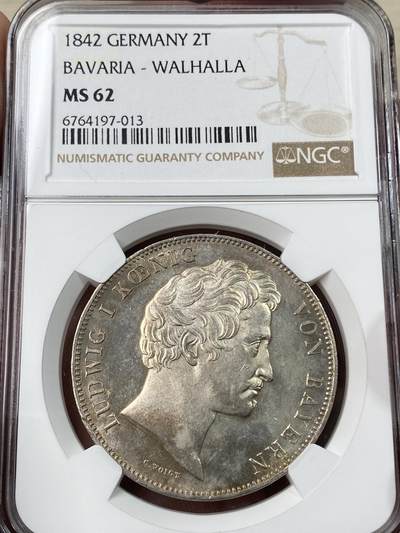 万国钱币拍卖第053期（万国秋季大拍●下） - NGC MS62 1842年德国巴伐利亚路德维希一世瓦尔哈拉圣殿落成历史2泰勒 历史泰勒名品之一 德国最伟大的死亡圣殿·英灵殿·瓦尔哈拉 全德国最伟大人物的归宿之殿堂 淡金彩转光原味全深打