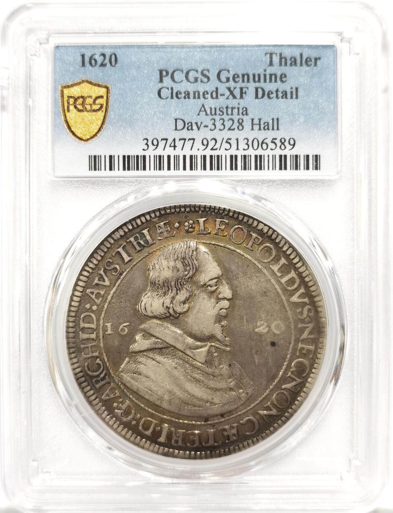 博洋堂世界钱币拍卖第143期（全场包邮） PCGS XF 神圣罗马帝国1620年利奥波德五世1泰勒大银币