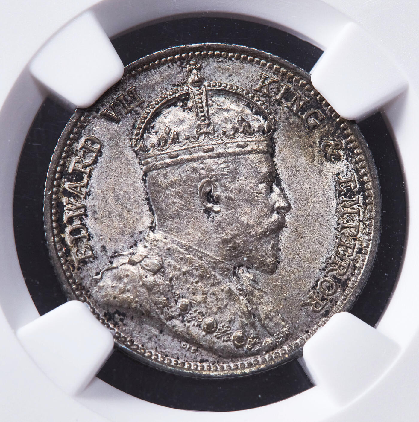 【俄甄集藏】2025年(044)11-12星期三晚 19:30 全场包邮 英属东非殖民地1906年爱德华七世50分银币，NGC AU58，原味包浆，细节犀利