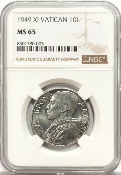 博洋堂世界钱币拍卖第143期（全场包邮） - NGC MS65 梵蒂冈1949年10L镍币