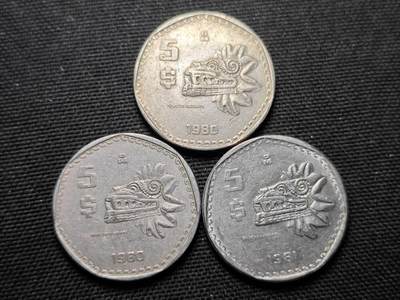 KK钱币收藏小铺 第355场 2月预留时间 周末发货 -  墨西哥5比索一组3枚