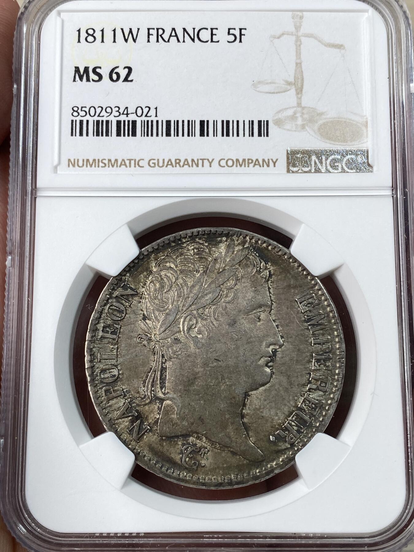 万国钱币拍卖第053期【万国秋季大拍上●周五周六两场连拍】 NGC MS62 1811年W法国拿破仑一世5法郎 原味欧陆倒影包浆收藏级品质