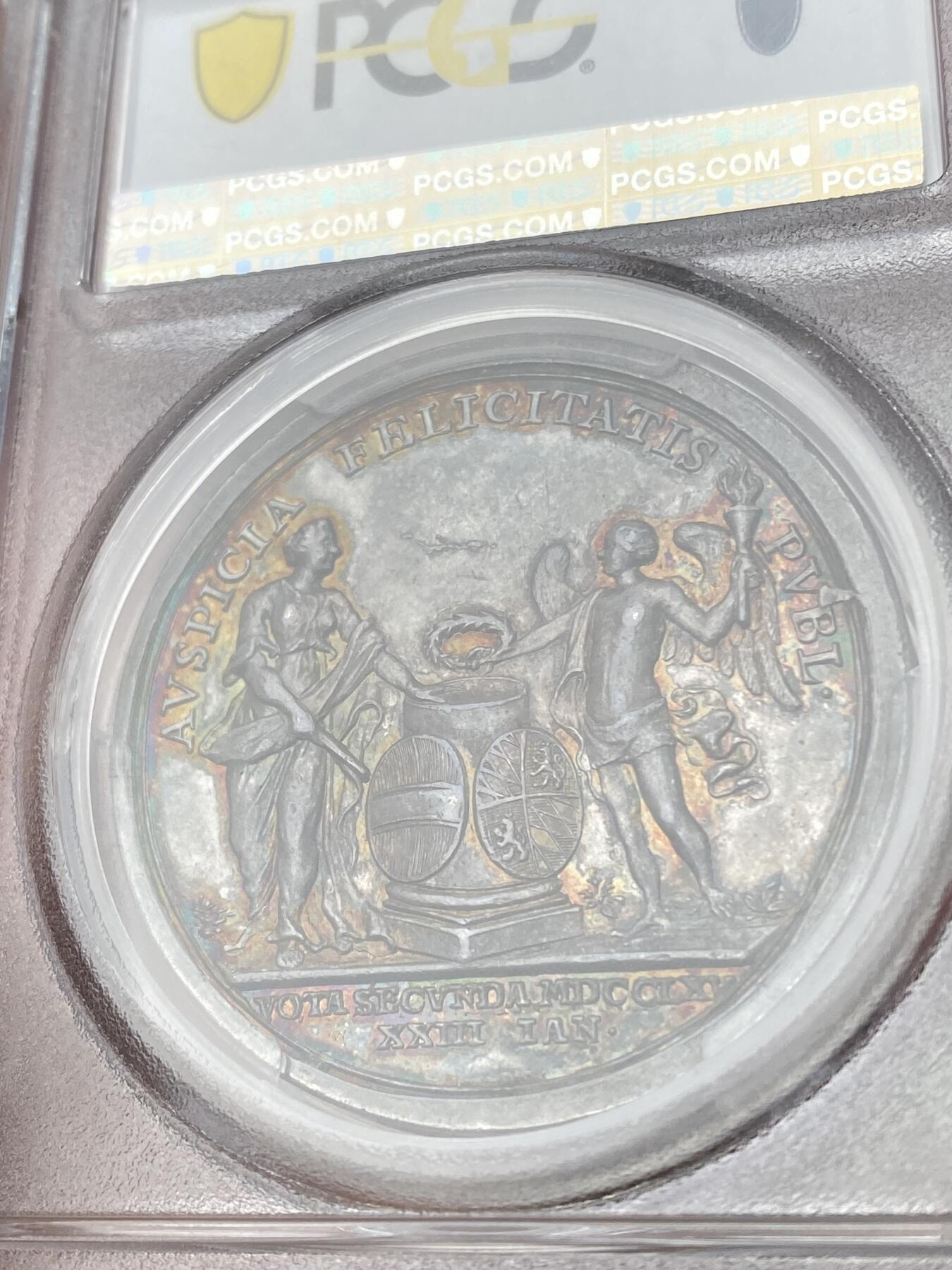 万国钱币拍卖第053期【万国秋季大拍上●周五周六两场连拍】 PCGS SP63 1765年巴伐利亚马克西米利安三世的皇妹约瑟夫与奥地利皇帝约瑟夫二世结婚纪念大银章 超罕见保存完美的18世纪帝国高浮雕结婚系列 无论是人物还是景观刻画都精细无比精美绝伦的艺术品