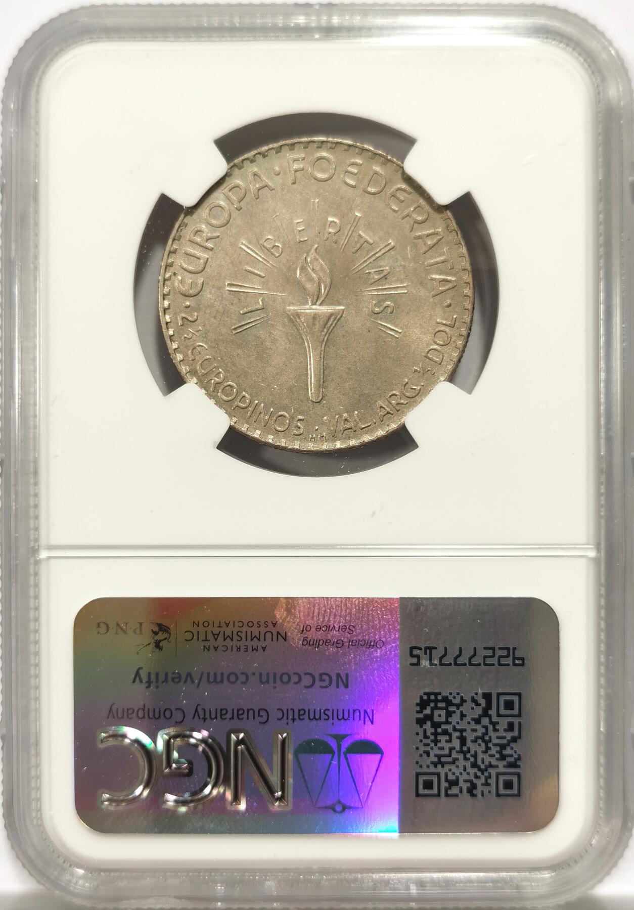 博洋堂世界钱币拍卖第143期（全场包邮） NGC MS64 欧共体1952年艾森豪威尔2.5欧元/半美元双面值银币 发行量仅有1w枚 低估品种