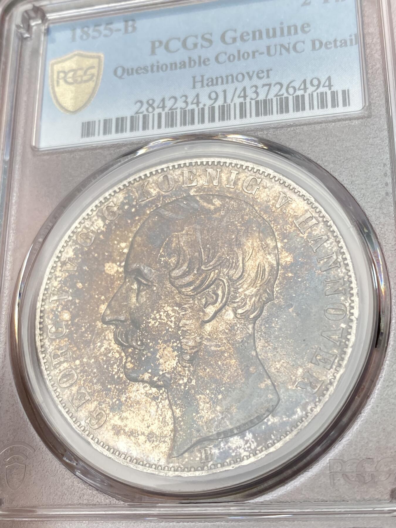 万国钱币拍卖第053期【万国秋季大拍上●周五周六两场连拍】 PCGS UNCD 1855年汉诺威狮马流通2泰勒 早期少见年份酱彩