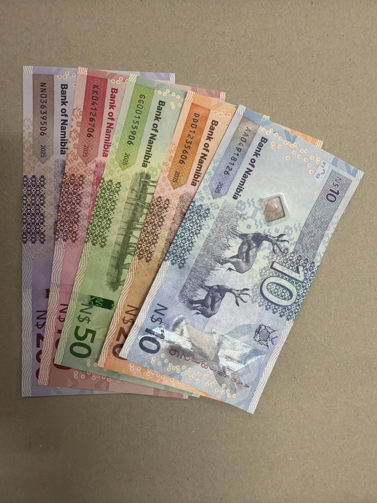 新版2025年纳米比亚10-200元套币（尾一同套币） 尾6