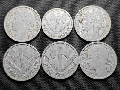 KK钱币收藏小铺 第355场 2月预留时间 周末发货 - 法国法郎一组6枚 