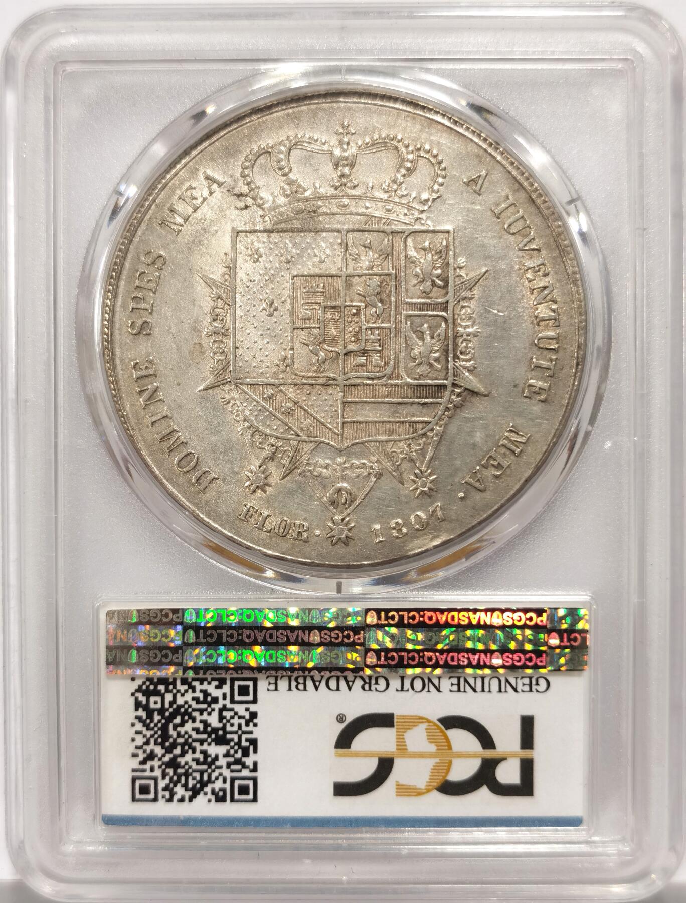 博洋堂世界钱币拍卖第143期（全场包邮） PCGS AU 意大利托斯卡纳1807年玛利亚路易莎母子10里拉大银币，状态一流