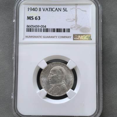 道一币馆币章第一百五十一场 - NGC MS63 梵蒂冈1940年5里拉银币
