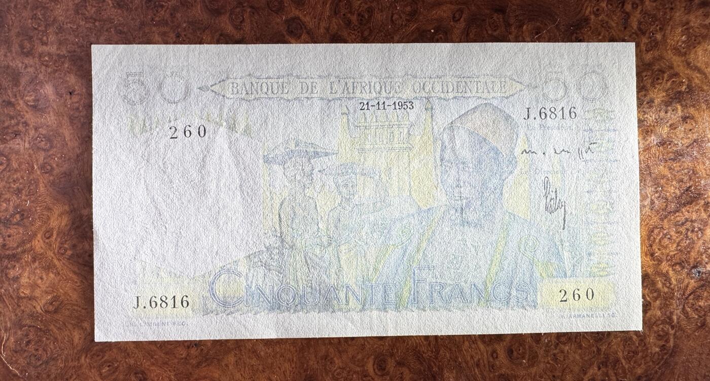得物收藏 Chase Auction 第34期 - - 外钞、民国钞和人民币混合场！持续更新中！ 法属西非50法郎，品相如图！