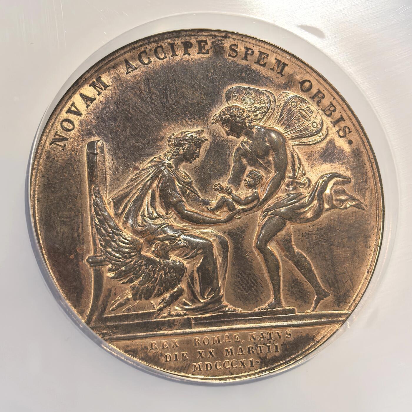 博洋堂世界钱币拍卖第143期（全场包邮） NGC MS64RB 法国1811年拿破仑系列巨大版纪念拿二出生大铜章！50mm巨大尺寸，加厚加大盒子！原光极其难得！