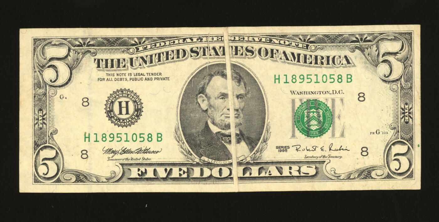 泓盛2025年秋季拍卖会 纸币 美国1995年100美元，错版券/中折白，少见，八成新