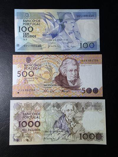 叁拾收藏第32期 - 葡萄牙倒二版3张（100/500/1000埃斯库多）  UNC