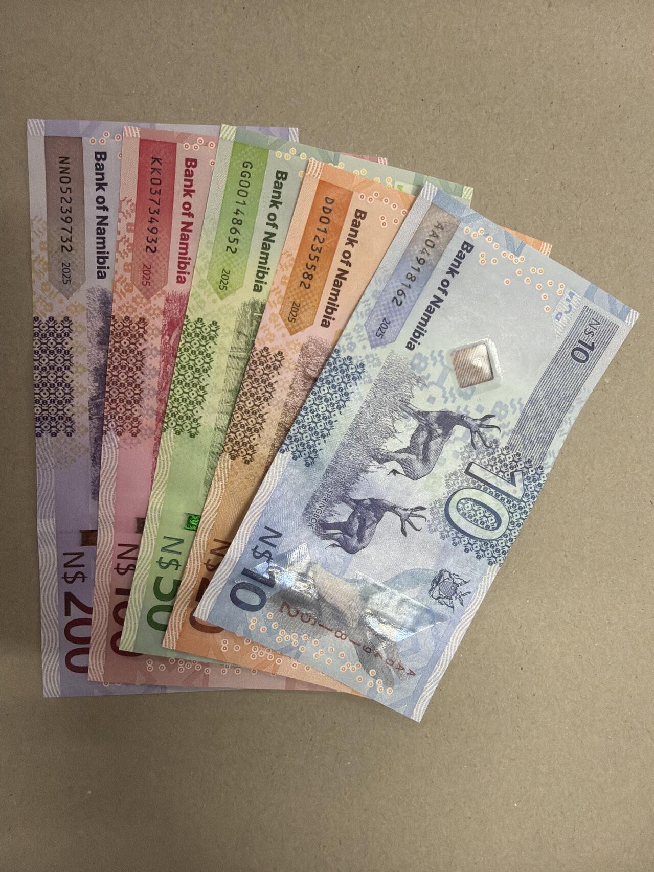 新版2025年纳米比亚10-200元套币（尾一同套币） 尾2