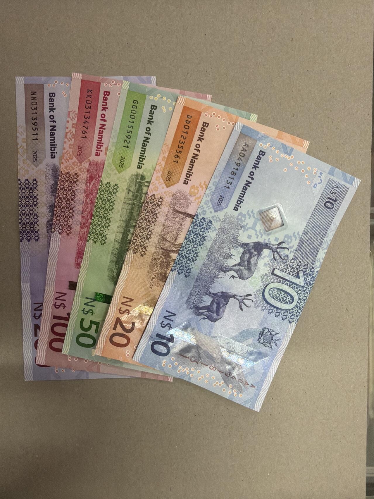 新版2025年纳米比亚10-200元套币（尾一同套币） 尾1