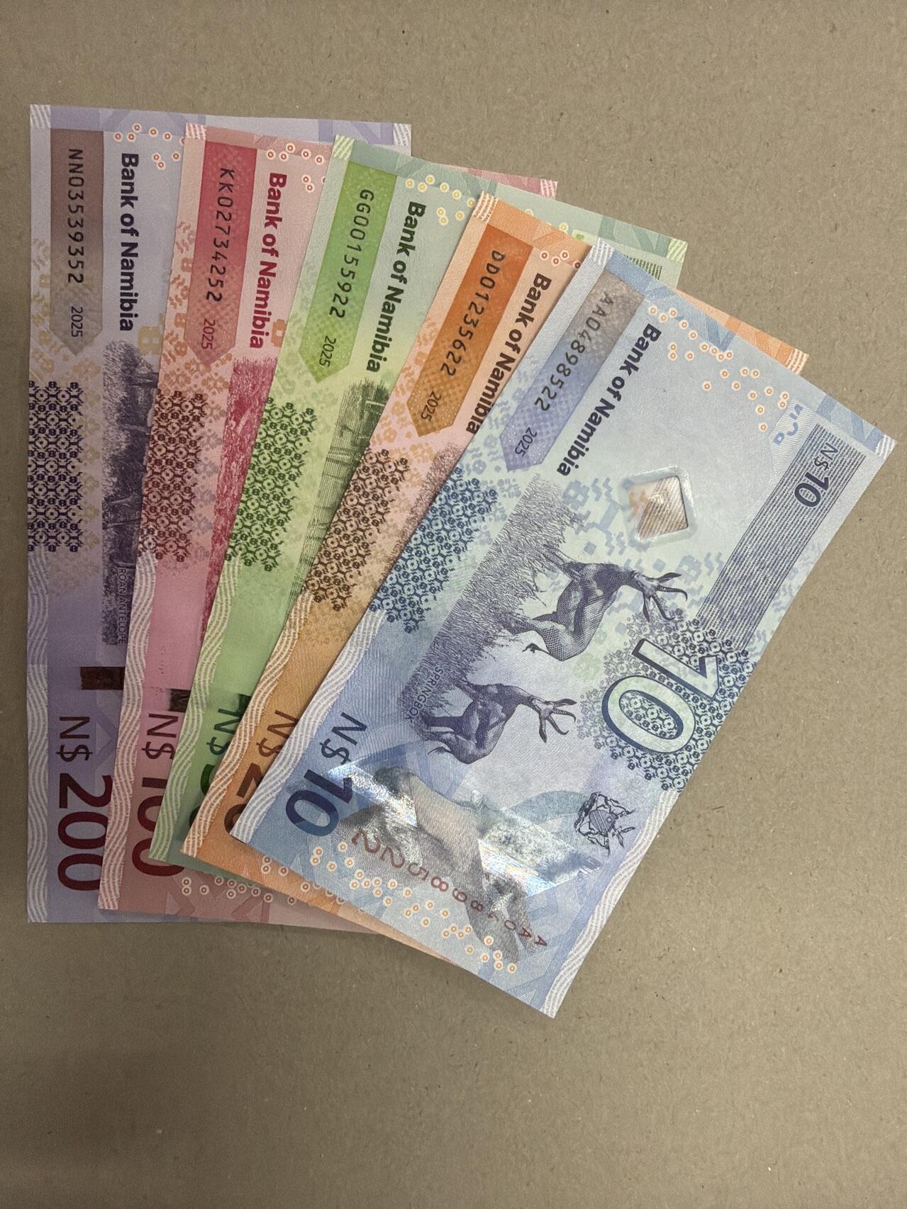 新版2025年纳米比亚10-200元套币（尾一同套币） 尾2