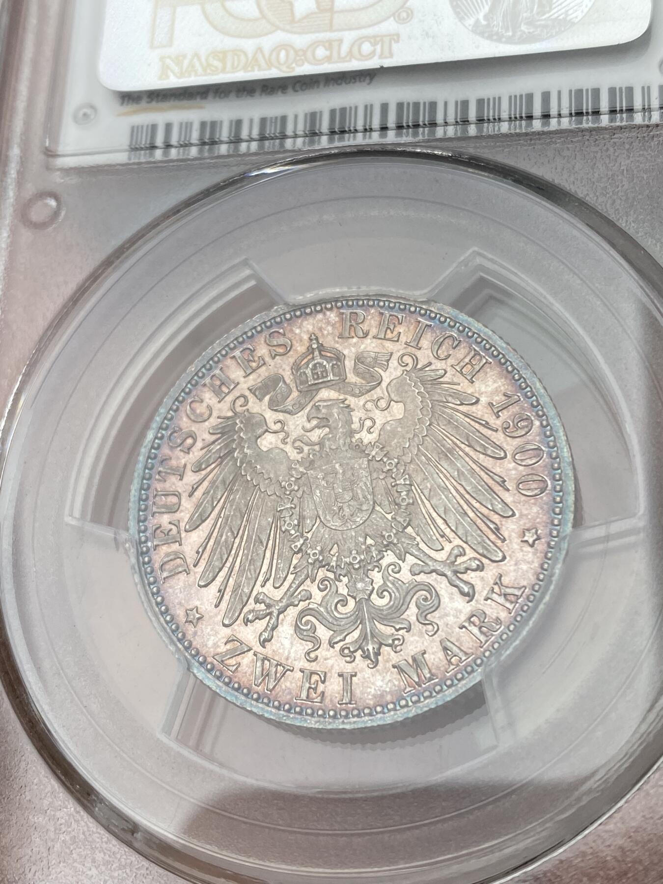 万国钱币拍卖第053期【万国秋季大拍上●周五周六两场连拍】 PCGS MS65 1900年德国符腾堡威廉二世长翅流通2马克 类精制质感 寒霜银光绝美玫瑰红彩