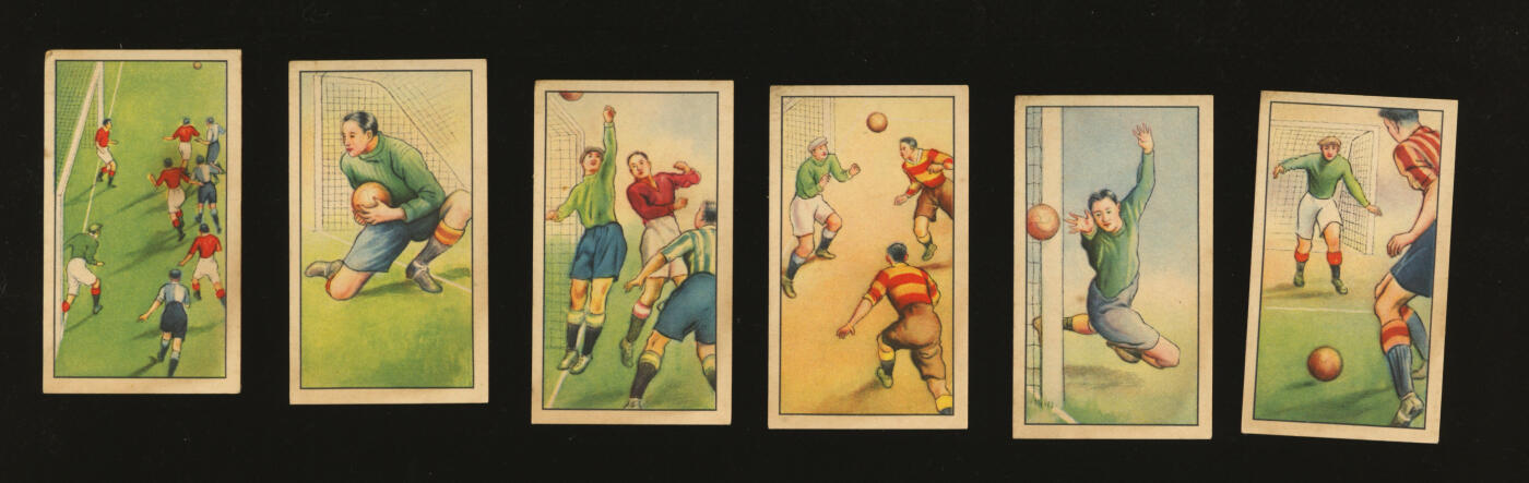 泓盛2025年秋季拍卖会 纸币 民国英美烟公司“足球”主题香烟画片48枚全套共2套，合计共96枚，彩色印刷，图案辅以背面文字逐一介绍足球规则、战术及技法，为早期对足球运动在我国的推广普及起到一定作用；此种香烟画片成套者十分难得，沪上藏家出品，保存极佳，近乎全新，敬请预览编者按：此套香烟画片亦为中国烟草博物馆所珍藏