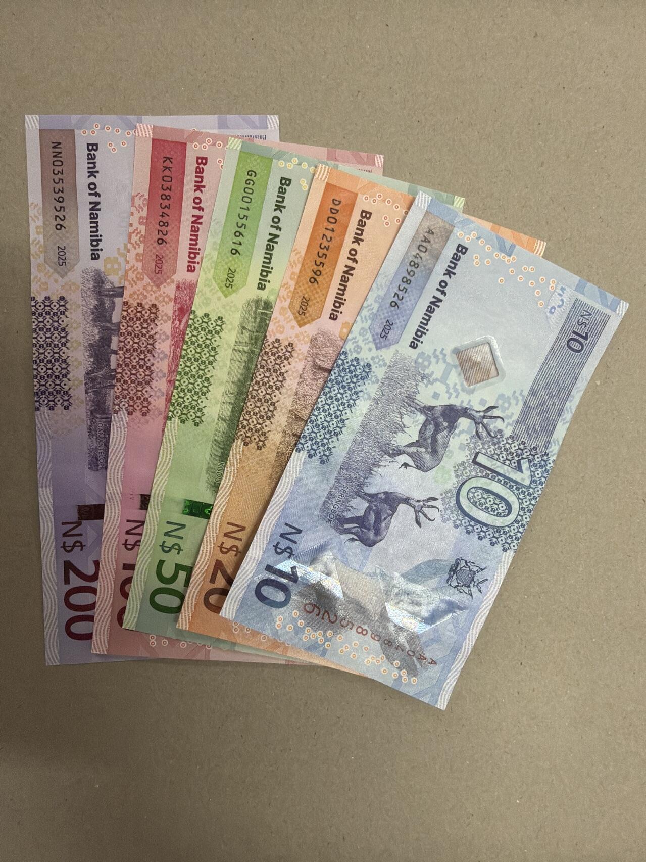 新版2025年纳米比亚10-200元套币（尾一同套币） 尾6