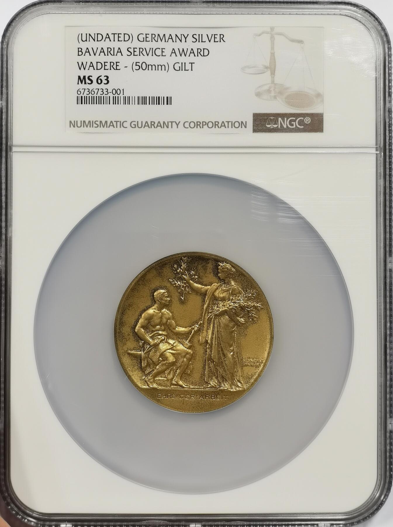 博洋堂世界钱币拍卖第143期（全场包邮） NGC MS63 德国巴伐利亚1900左右工业协会金奖巨大镀金银章，50mm，950银！银章可见，银镀金首见！唯一冠军分！这款奖章经研究属于第二帝国颁发的产物，此时德意志已经开启了铁与血的征程！