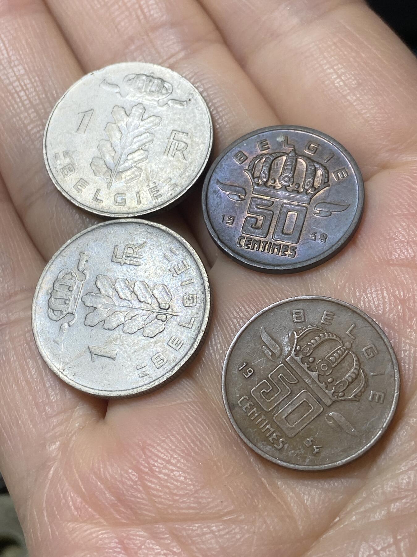 2025年第一百一十一场(总第一百三十七场）外国好品散币(免佣金) 比利时🇧🇪4枚：1974年、1952年1法郎，1958年、54年50分