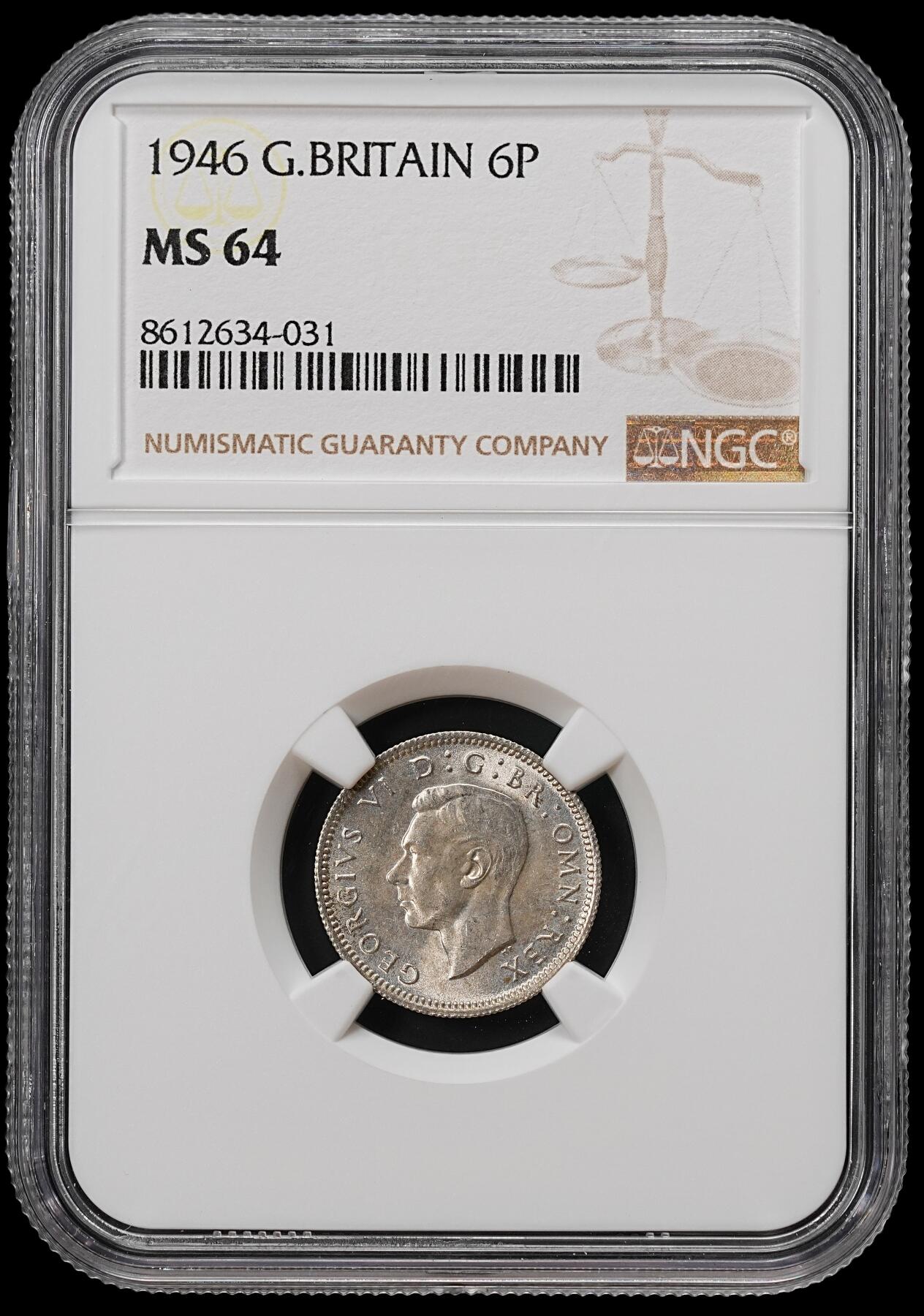 修遠堂世界钱币第八十九期 NGC MS64 1946年英国6便士银币