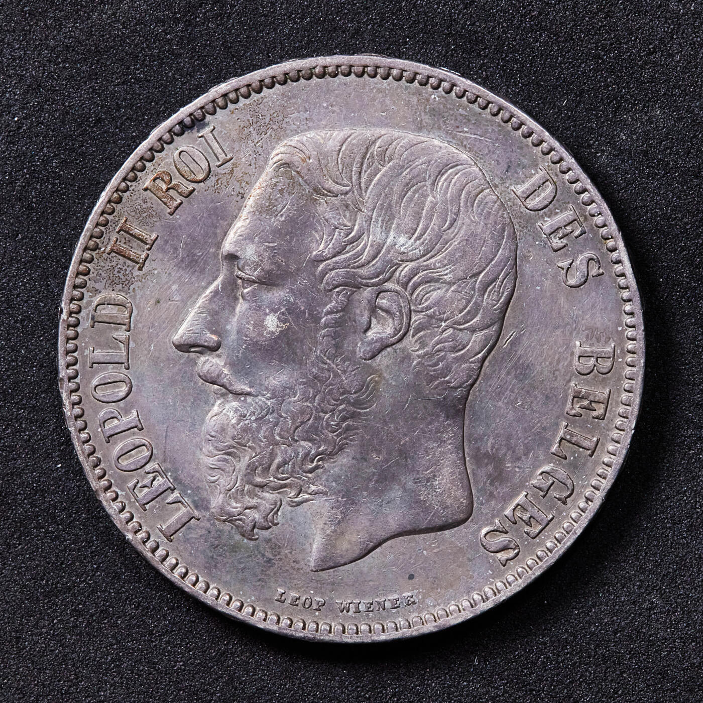 【俄甄集藏】2025年(044)11-12星期三晚 19:30 全场包邮 比利时1873年利奥波德二世5法郎大银币，原味状态，细节尚佳