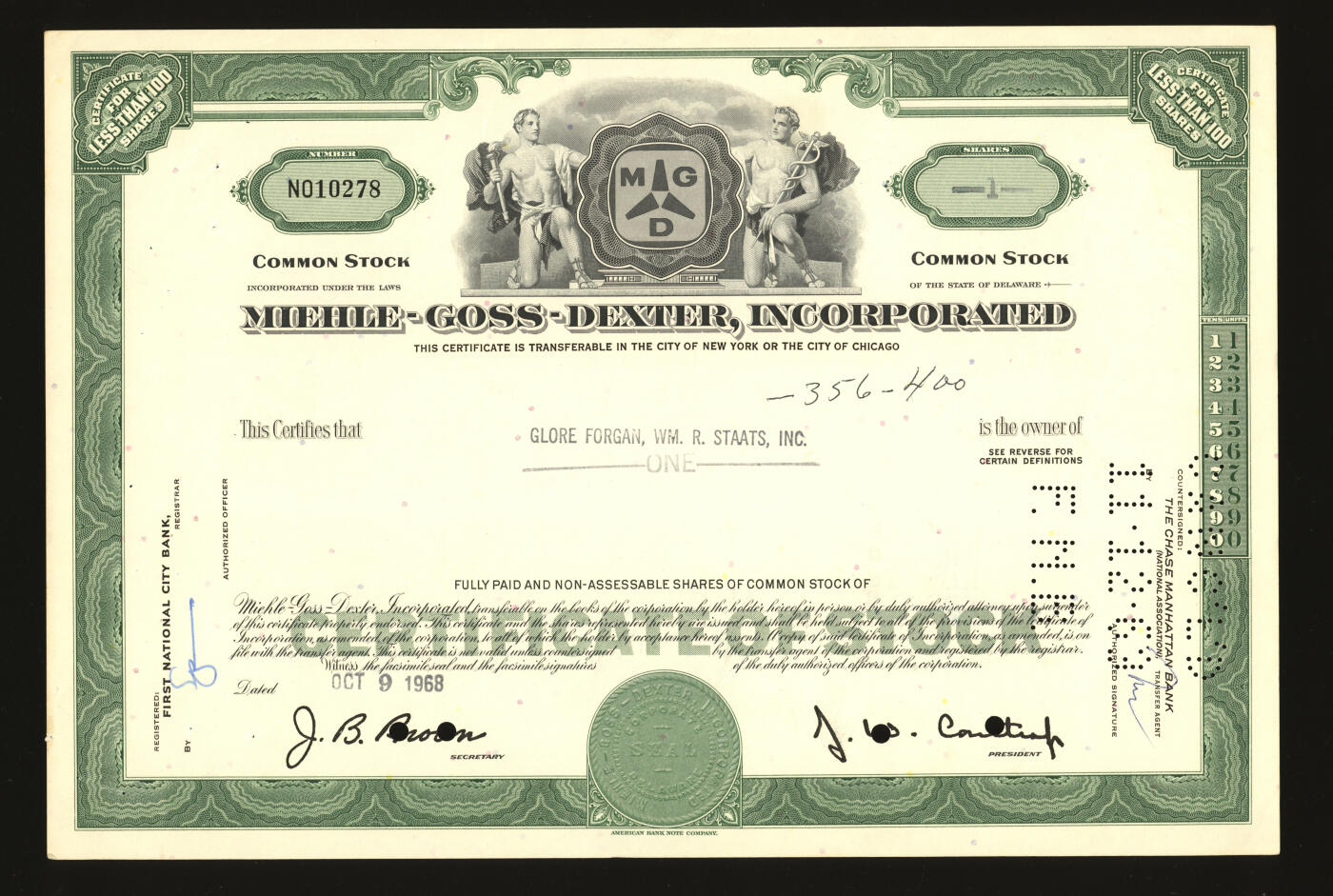 泓盛2025年秋季拍卖会 纸币 美国20世纪30-70年代公司股票共18枚，品种多样，全新，敬请预览