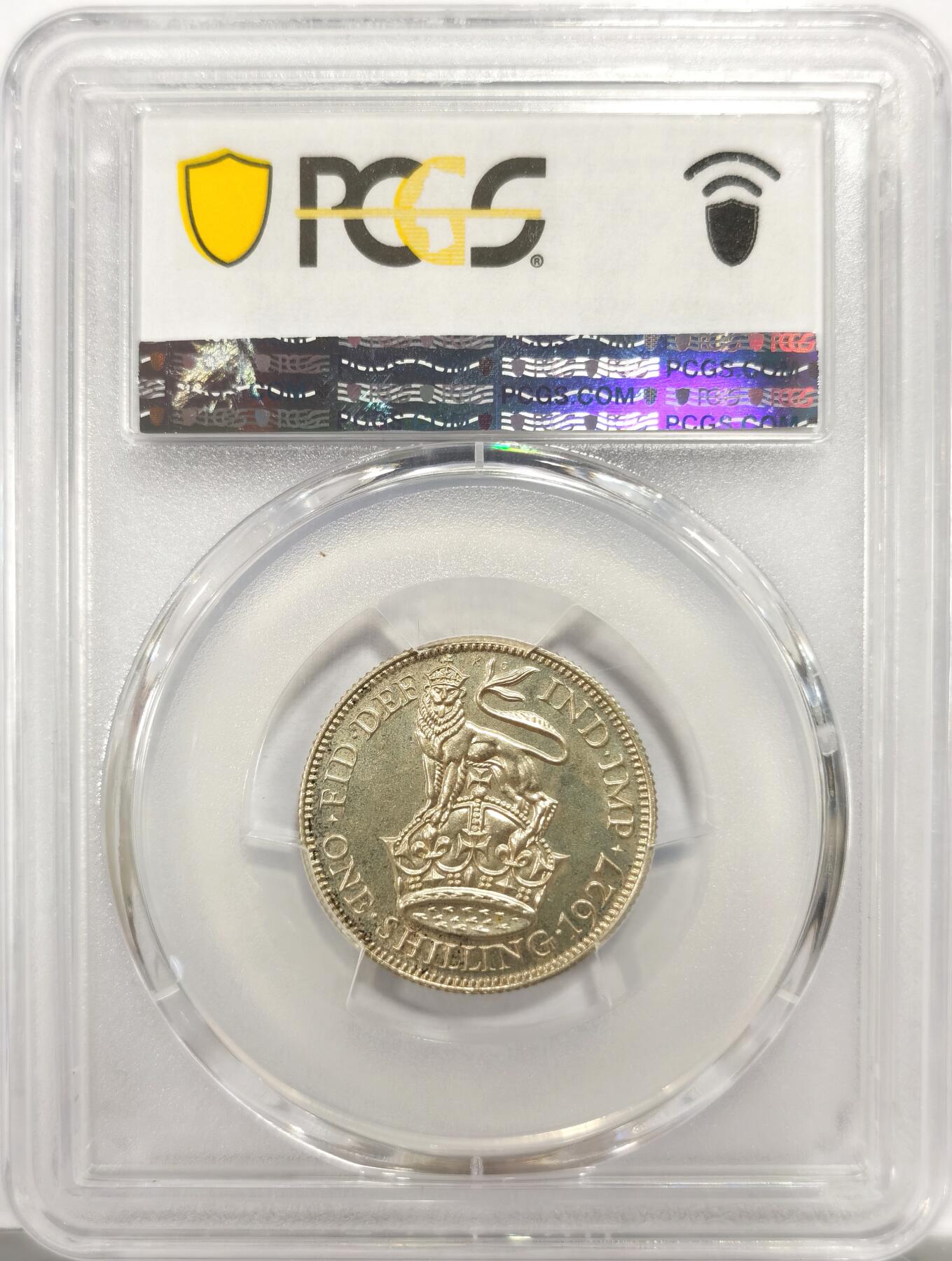 博洋堂世界钱币拍卖第143期（全场包邮） PCGS PR65 英国1927年乔治五世1先令精制银币，背面卡槽有小磕