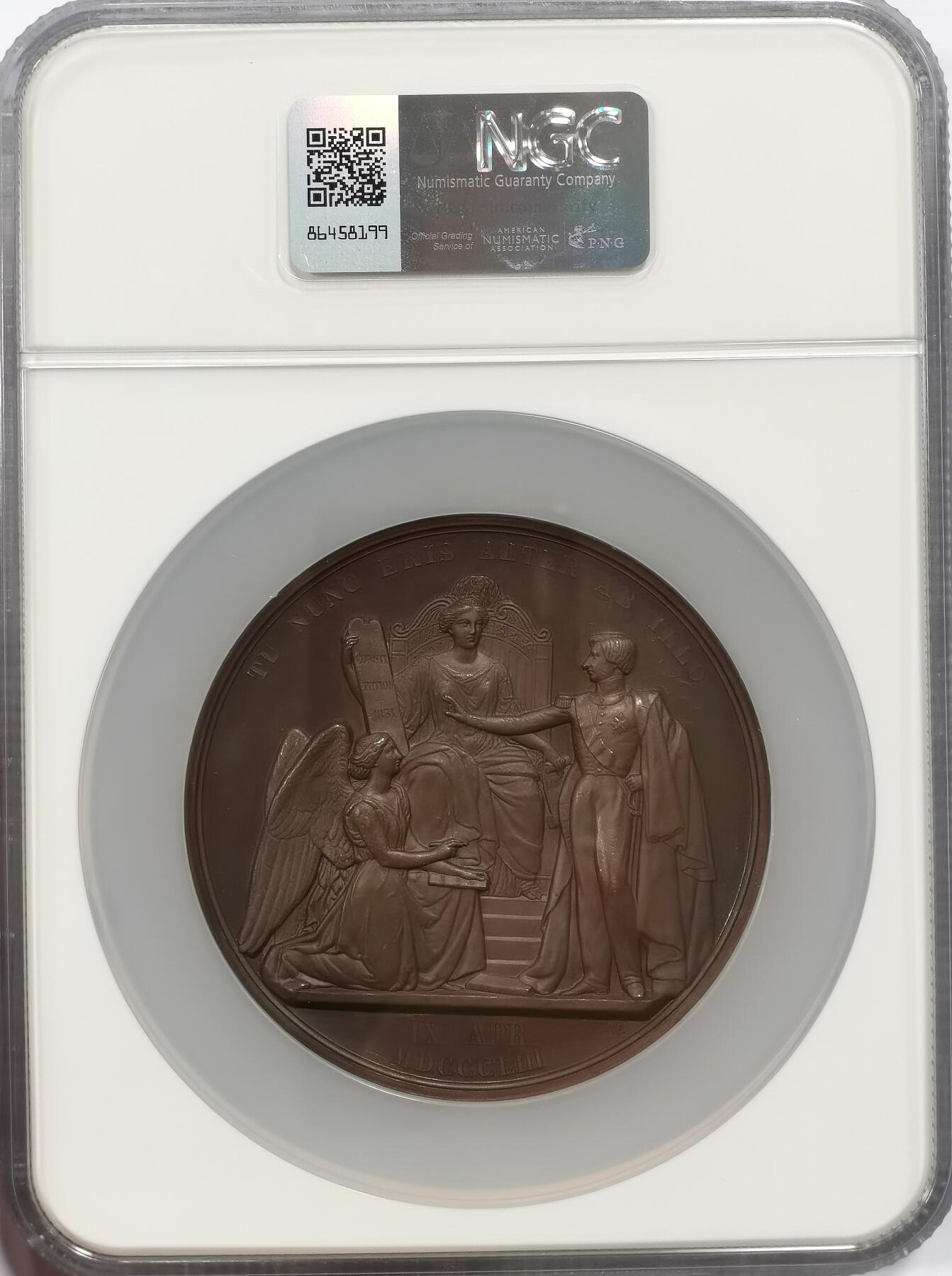 博洋堂世界钱币拍卖第143期（全场包邮） NGC MS64 比利时1853年布拉班特公爵纪念巨大铜章冠军分！超高浮雕72mm的超级厚重文物！150年前的精美艺术品！