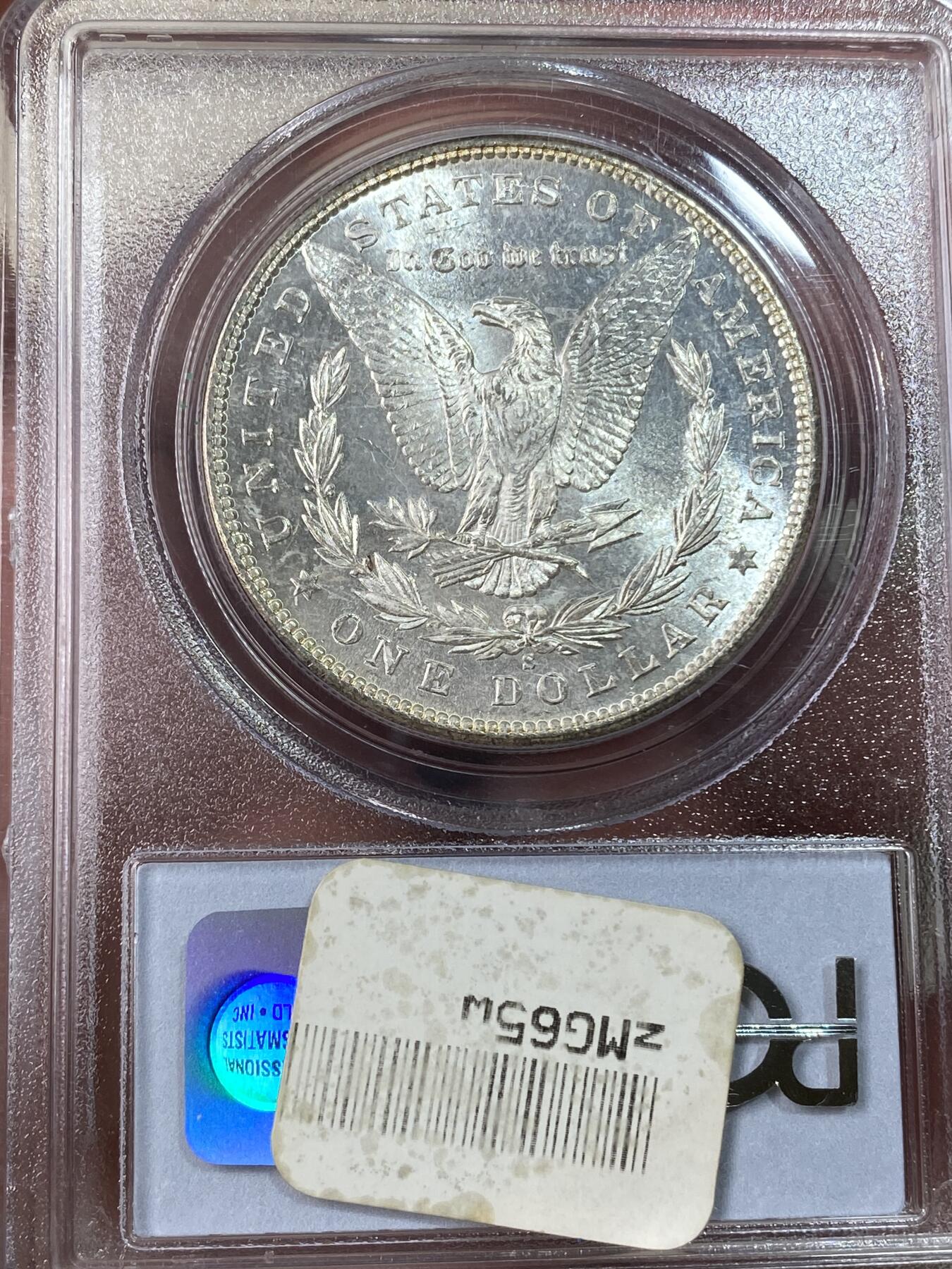 万国钱币拍卖第053期【万国秋季大拍上●周五周六两场连拍】 PCGS MS65 1881年S版美国摩根女神一美元银币 均匀醇厚阴阳彩 PC老白盒状态难得
