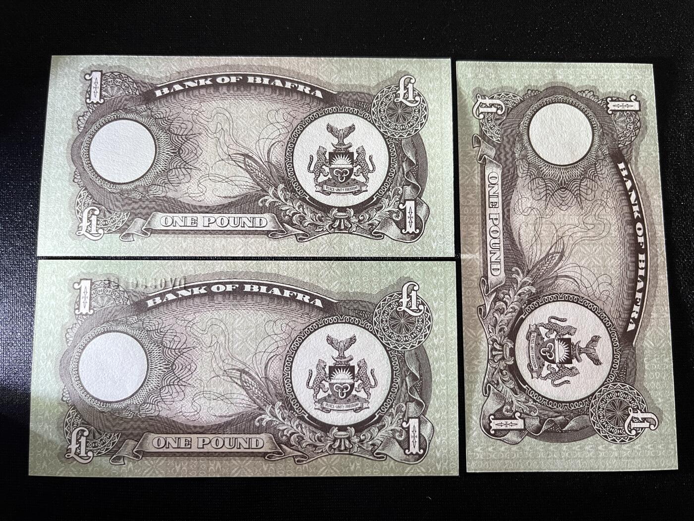 咖啡豆•收藏 2025年Oct_23th世界各国纸币拍卖 3枚 比夫拉 1968年 1镑 全新UNC 外国纸币
