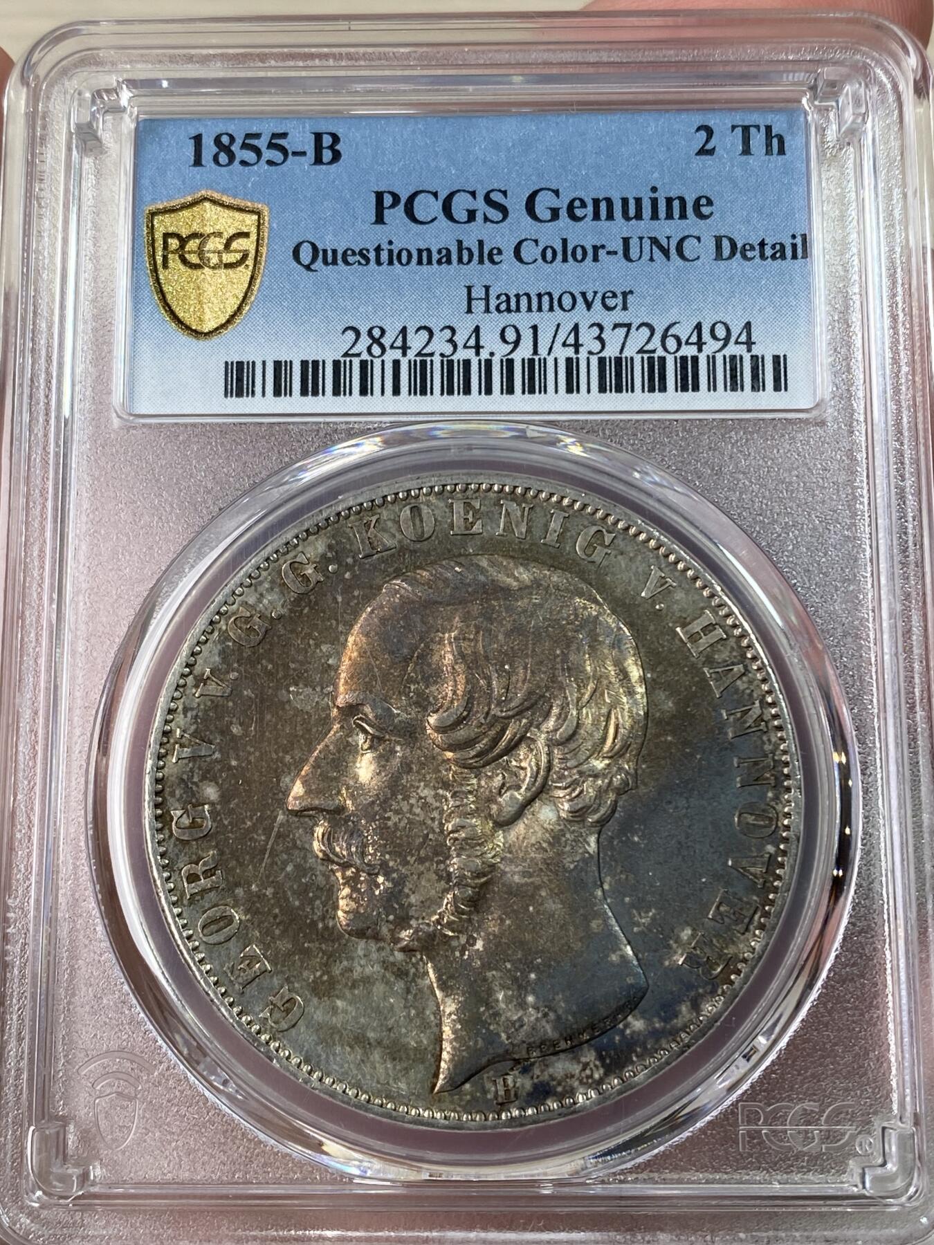 万国钱币拍卖第053期【万国秋季大拍上●周五周六两场连拍】 PCGS UNCD 1855年汉诺威狮马流通2泰勒 早期少见年份酱彩